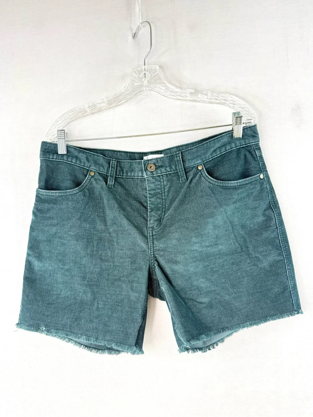 CARVE DESIGNS Teal Corduroy Cotton Blend Corduroy Frayed-Hem Shorts